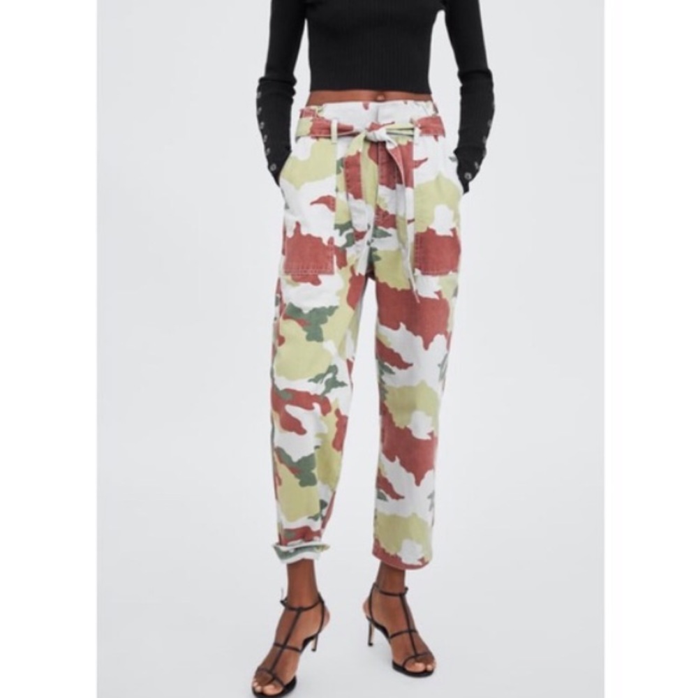 Zara camouflage tie waist pants